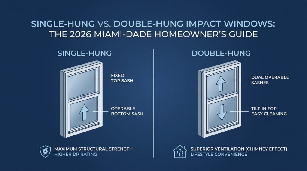 Single-Hung vs. Double-Hung Impact Windows: The 2026 Miami-Dade Homeowner's Guide